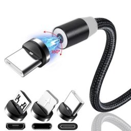 Câble Micro USB/Type-C magnétique graphite A pour recharge rapide (1m/2m) cordon de chargeur