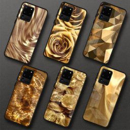 Coque de téléphone en verre noir à motif de fleurs imprimées dorées coque PC pour Samsung A32 A51
