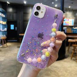 Coque de téléphone à chaîne arc-en-ciel scintillante étui de poignet pour iPhone 12 11 Pro Max XR