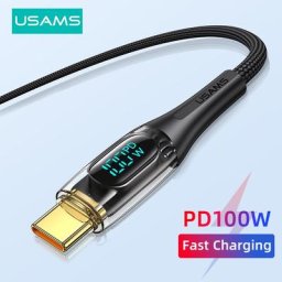 USAMS – câble USB type-c 100W/66W avec affichage LED pour recharge rapide du téléphone compatible