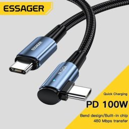 Essager – câble USB C vers Type C PD100W 60W chargeur rapide cordon de charge à 90 degrés pour
