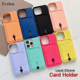 Étui en Silicone liquide avec porte-cartes couleur unie souple avec fente pour carte pour iphone