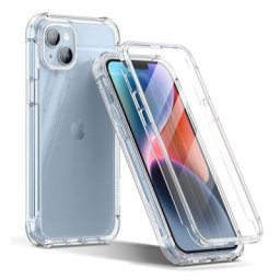 Coque de protection antichoc transparente en cristal pour iPhone14 Plus protection d'écran intégrée