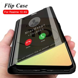Étui à rabat Smart View pour Realme 10 4G support de livre en cuir miroir housse de protection