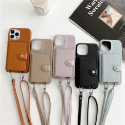 Porte-cartes en cuir avec lanière à bandoulière de luxe étui portefeuille pour iPhone 13 11 pro 12