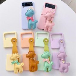 Étui avec bracelet girafe pour Samsung Galaxy Z Flip 4 3 5G Z Flip3 Flip4 Zflip3 mignon macaron