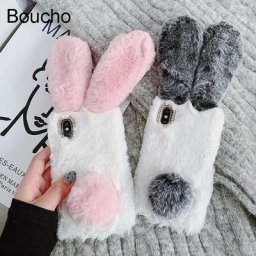 Coque en fourrure oreilles de lapin pour iPhone coque de téléphone 13 12 11 Pro Max XS Max X