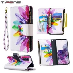 Étui à rabat en cuir de luxe avec fermeture éclair pour Samsung coque de téléphone avec fentes pour