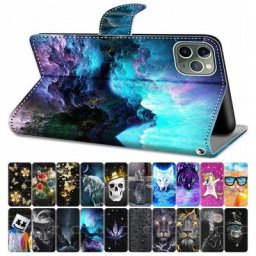 Étui de téléphone à rabat en cuir couverture de livre mignon tigre loup chat chien tour de