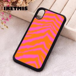 Iretmis-Coque de téléphone avec imprimé zèbre orange et rose pour iPhone 6 6S 7 8 Plus X Xs Poly