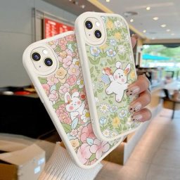 Coque de téléphone en peau d'agneau lapin fleur pour iPhone coque en poly XS 14 11 12 13 Pro Max