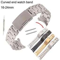 Bracelet de Montre à Extrémité Incurvée en Acier Inoxydable Solide 16 18 20 22 24mm de
