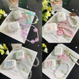 Étui en silicone avec lanière mignonne pour écouteurs housse transparente avec porte-clés étui