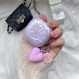 Coque violette de luxe avec pendentif coeur d'amour étui pour écouteurs Samsung Galaxy Buds Pro