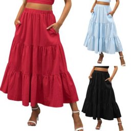 JAYCOSIN – jupe Maxi trapèze plissée à taille élastique pour femmes vêtement de plage avec poches