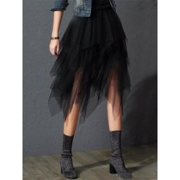 Mini jupe taille haute en maille irrégulière pour femme noir court devant long dos gothique