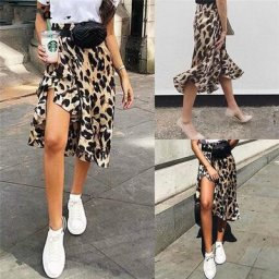 Jupe léopard asymétrique taille haute extensible Mini moulante fête plage été