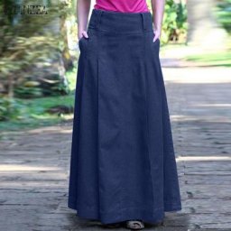 ZANZEA-Jupe Longue en Denim Bleu pour Femme Vêtement Vintage Taille Haute Couleur Unie Maxi Été