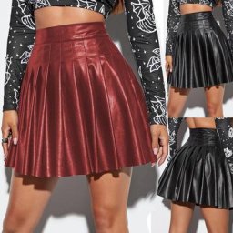 Mini jupe en cuir plissée pour femmes taille haute forme circulaire Sexy vêtement de club à la