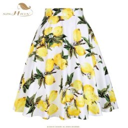 SISHION-Jupe plissée en coton blanc et jaune imprimé fruits citron vintage des années 50 bas