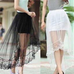 Jupe blanche en maille pour femme décontractée vintage sexy taille haute transparente en