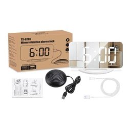 Réveil Numérique LED avec Miroir pour Chambre à Coucher Horloge Vibrante Extra Fort avec