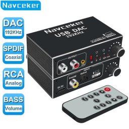 Navceker-Convertisseur audio numérique vers analogique radiateur fibre coaxiale optique