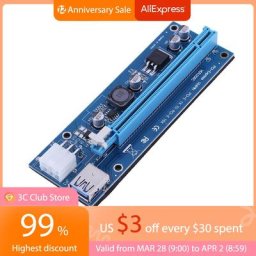 Carte graphique PCI-E 6pin usb 3.0 1x à 16x convertisseur PCIe spécial pour le minage de BTC