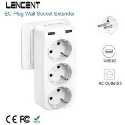 LENCENT – extension de prise murale ue avec 3 prises ca et 2 Ports usb adaptateur électrique 5V