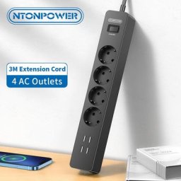 NTONPOWER – filtre réseau 2500W barre d'alimentation intelligente prises ue avec rallonge de 3M