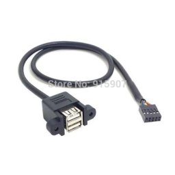 CY Cablecc – carte mère 9 broches à empiler double USB 2.0 A câble femelle 50cm avec trous de