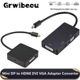 Mini Port d'affichage Thunderbolt 3 en 1 adaptateur MINI DP mâle vers HDMI DVI VGA femelle câble