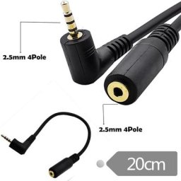 Câble adaptateur audio à angle droit 90 4 pôles évités prise mâle 2.5mm vers femelle 2.5mm