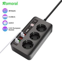 Multiprise avec chargeur USB cordon d'extension de 2m pour iPhone 13/12/11/Samsung/Xiaomi