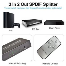 Répartiteur de câble Toslink 3 en 2 sorties commutateur Audio optique SPDIF/TOSLINK 3x2 avec