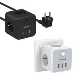 TESSAN – multiprise USB Cube noire avec 3 prises ca 3 Ports USB (2 4 a) et interrupteur adaptateur
