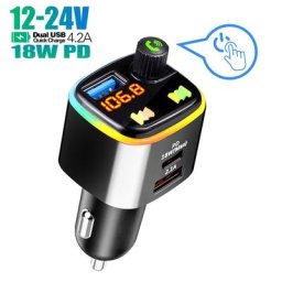 Car FM Transmitter Bluetooth 5.0 Car kit Handfree Dual USB+PD18W Fast Charging Wireless Cigarette