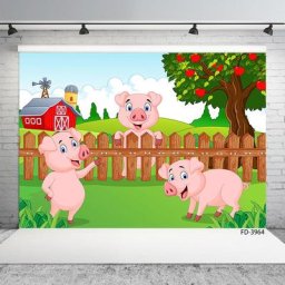 Bannière d'anniversaire trois cochons animaux arrière-plan pour photographie stand Photo stand