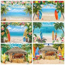 Toile de fond de plage tropicale d'été Hawaii Luau profitabilité ha flamant rose océan planche