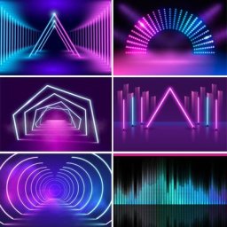 Décors de fête néon lumineux mode ouverture 3D lumière de scène fouet futur faisceau