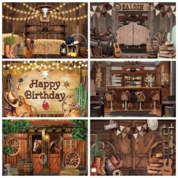 Toile de fond d'anniversaire de cow-boy occidental pour bébé décor de fête vintage américain fond