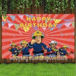 Toile de fond de photographie de Sam le pompier pour garçons décor d'accessoire de photocall de