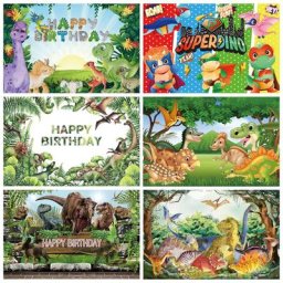 Toile de fond de dinosaure de dessin animé pour la photographie fond de studio photo vinyle fête