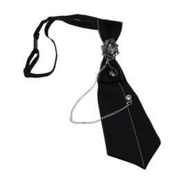 Steampunk – nœud papillon noir gothique avec strass chaîne métallique et pendentif en cristal