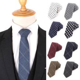 Cravate de cou à carreaux pour hommes et femmes slim décontractée en coton pour marié garçon et
