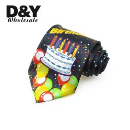 Cravate en Polyester 10 cm de large pour hommes nouveauté gâteau d'anniversaire coloré impression