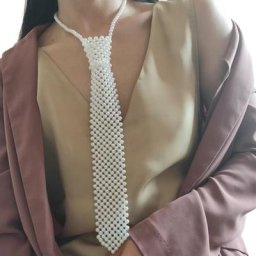 Collier de perles tissées évidées pour femmes collier de cravate de la présidence chemise de