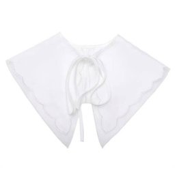 Women Elegant Organza Mesh Splicing Detachable Collar Shawl Embroidery Wave Trim White Scarf Lace-Up
