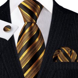 Cravate de luxe rayée or 100% soie 70 pièces cadeaux pour hommes costume de mariage Barry Wang