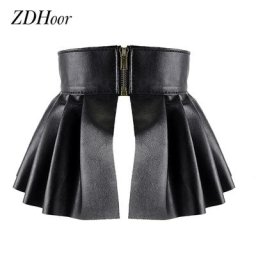 Jupe plissée élastique en cuir PU pour femme ceinture large classique Peplum Cinch ceinture